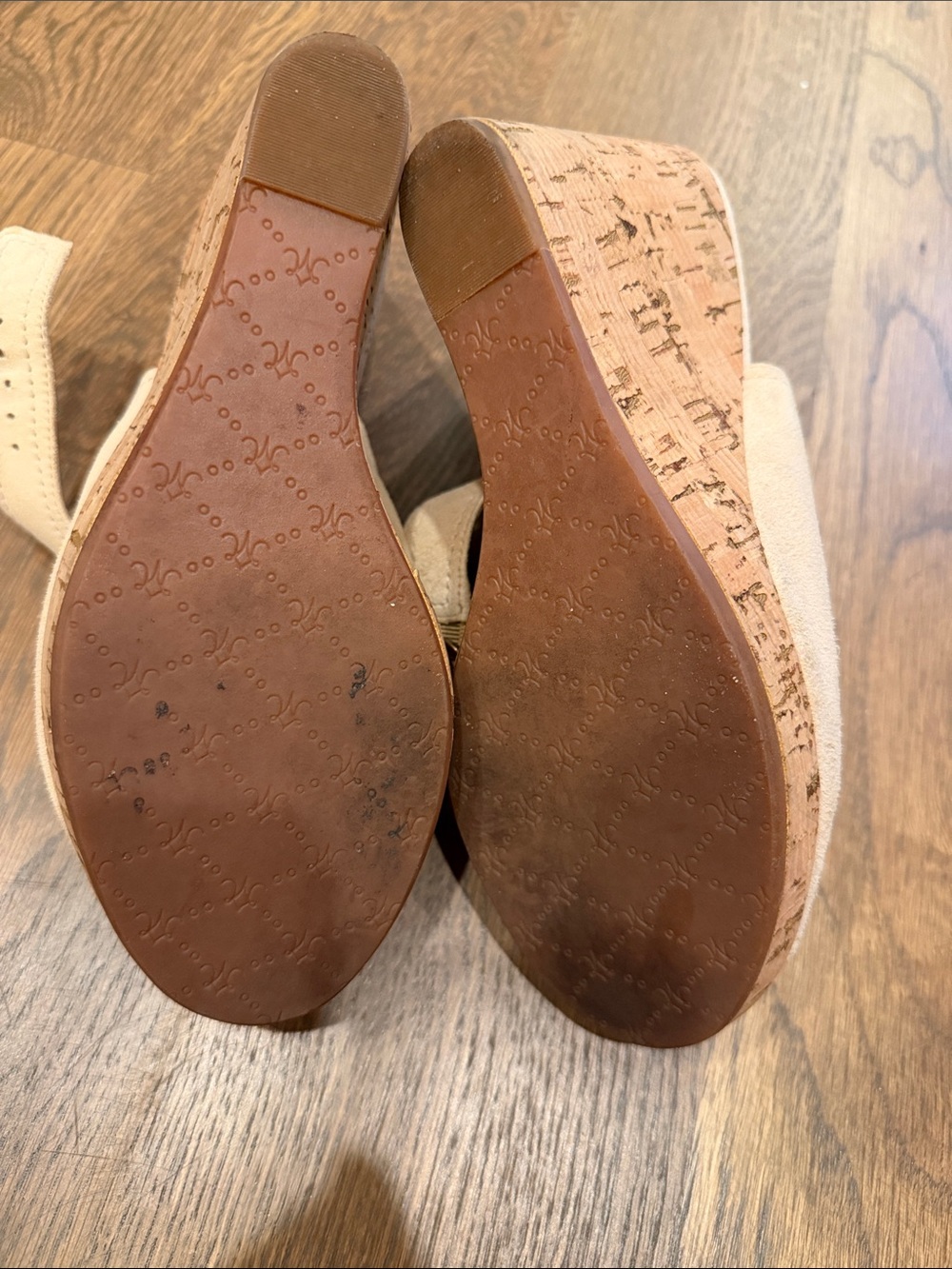 Johnston & Murphy Beige Open-Toe Cork Wedge Mules - Picture 4 of 4